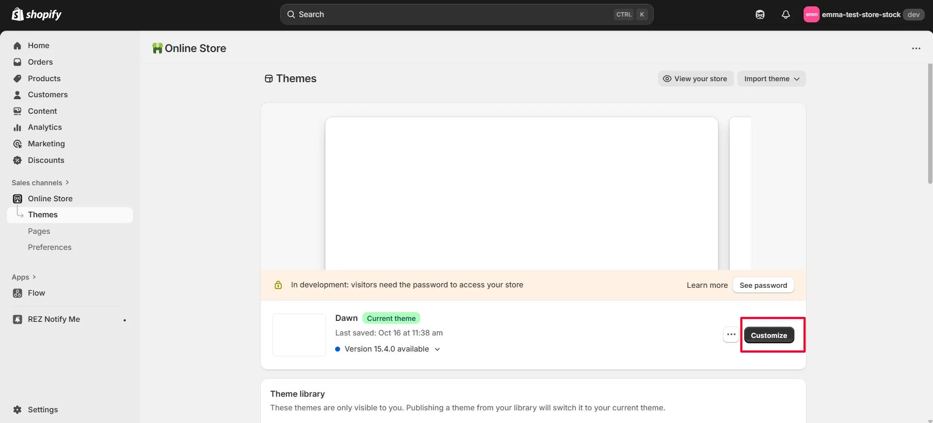 Screenshot: STEP 1: You go to Sale channels Themes Customize the live theme
