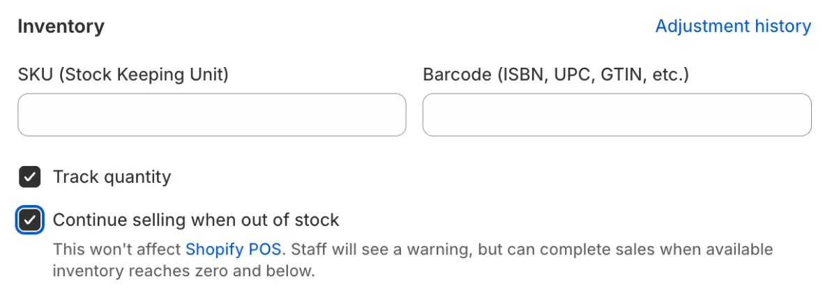 Screenshot: Track quantity → ON
