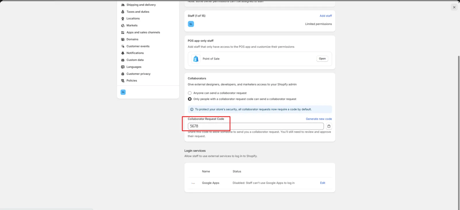 Screenshot: Scroll down, and you will see the Collaborators Collaborator Request Code