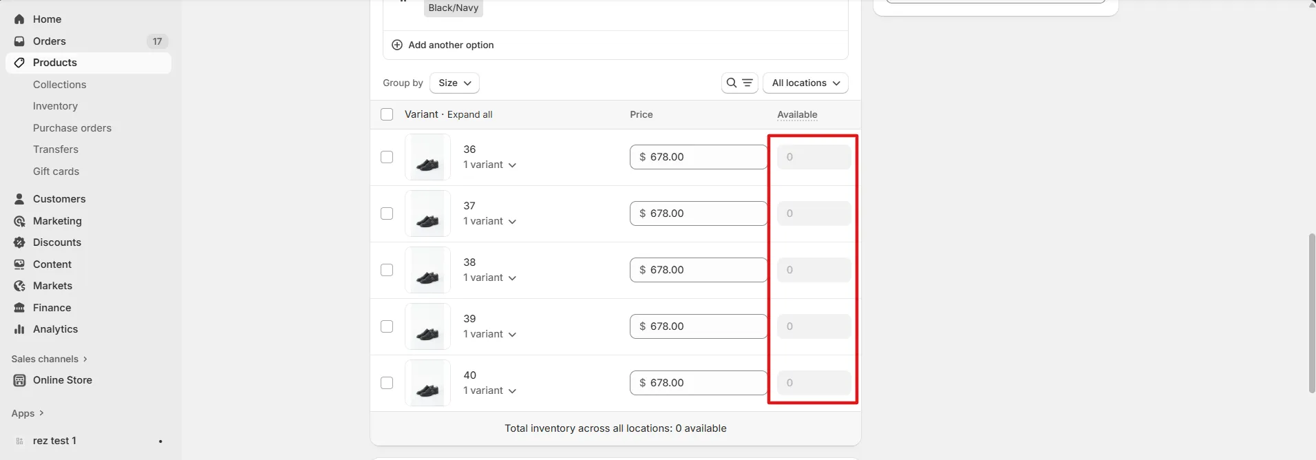 Screenshot: Once you update your inventory (via Shopify), the system automatically detects the stock change.