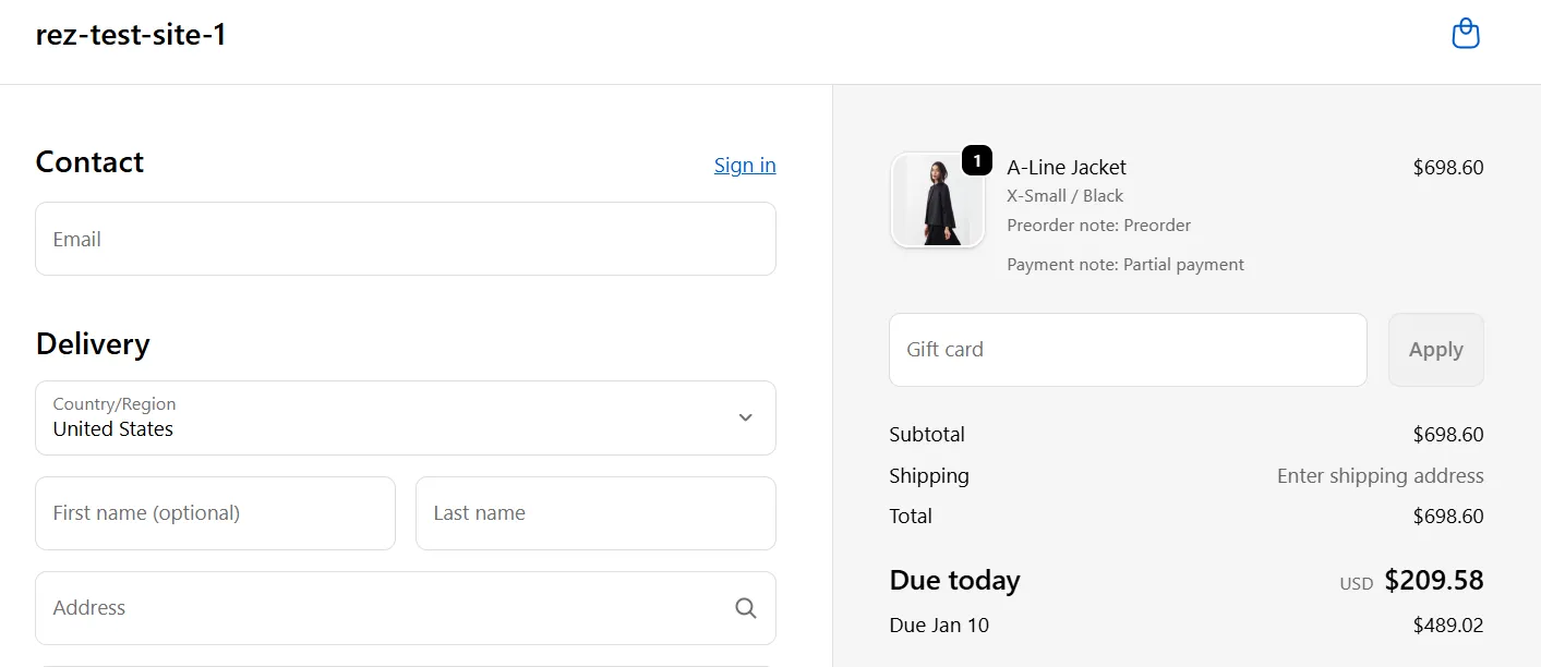 Screenshot: Customer see on checkout page: