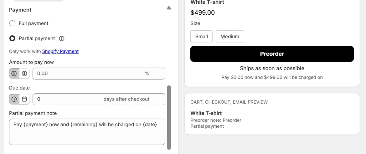 Screenshot: Shopify Payments required
