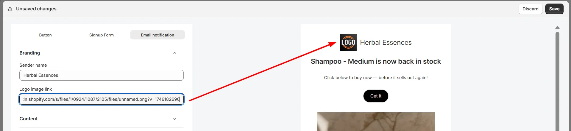 Screenshot: 3. Paste the copied Shopify CDN URL into that field.