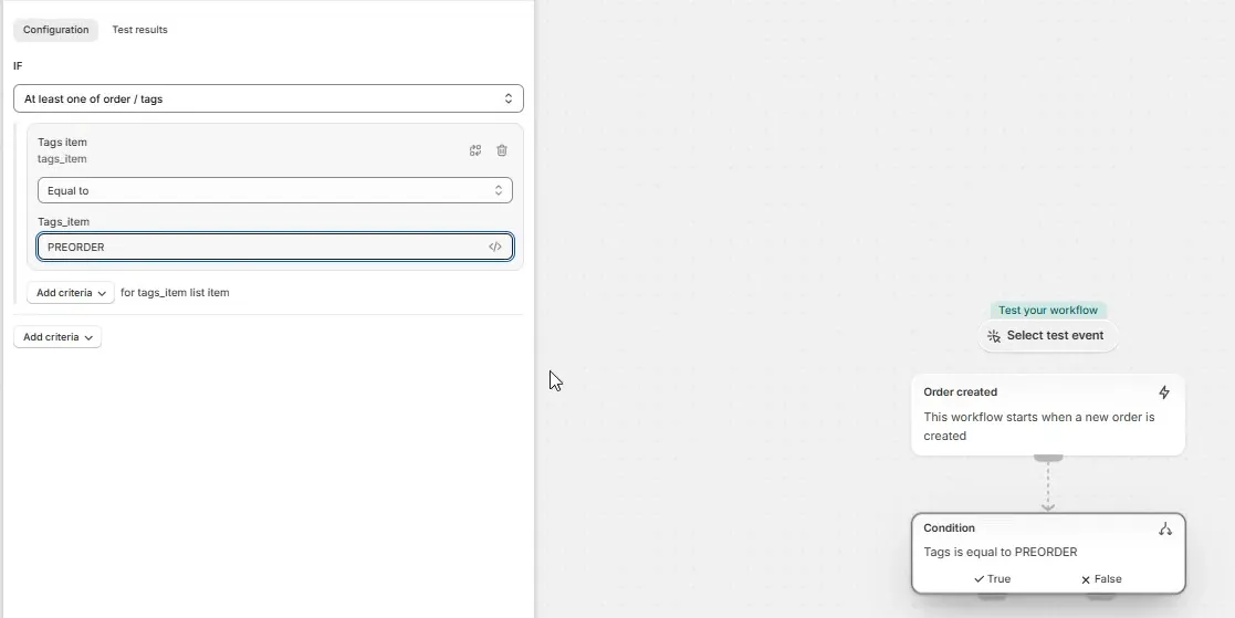 Screenshot: Add the tag you just added in the Preorder Campaign