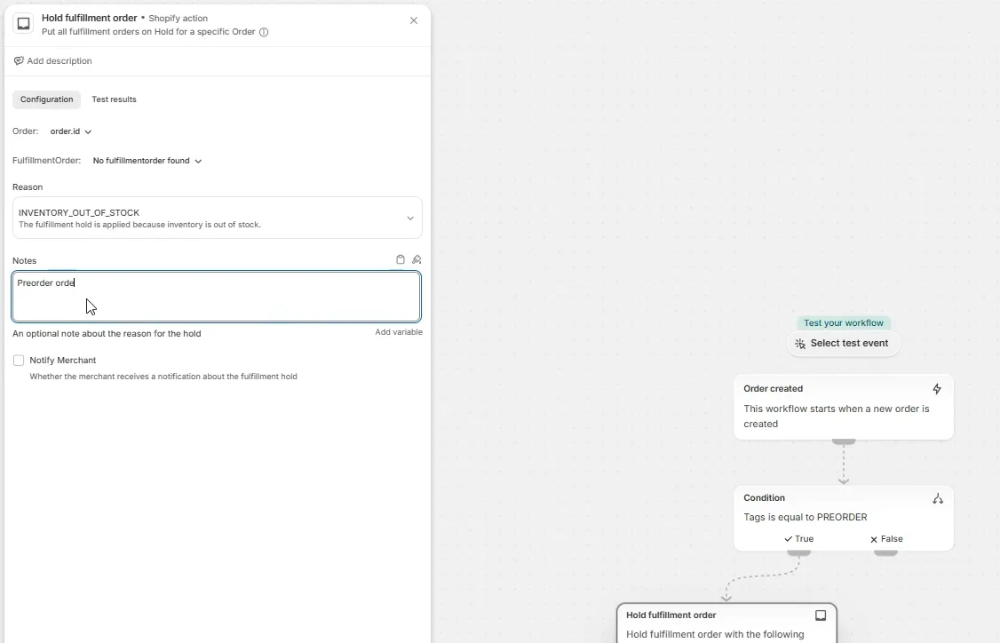 Screenshot: Note: Optional (example: Preorder order)