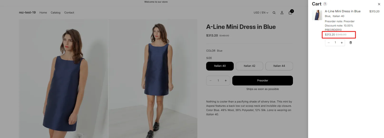 Screenshot: 4. Confirm the Shopify discount is automatically applied in cart and checkout
